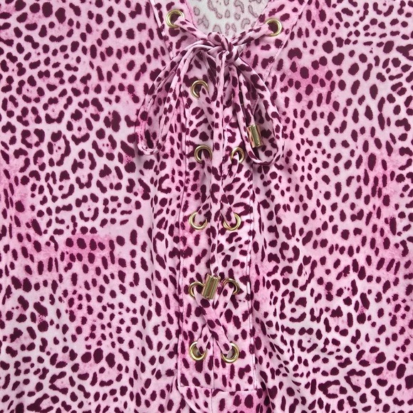 INC International Concepts Top Womens S Pink Animal Print Lace-Up Party Clubwear - Picture 3 of 12